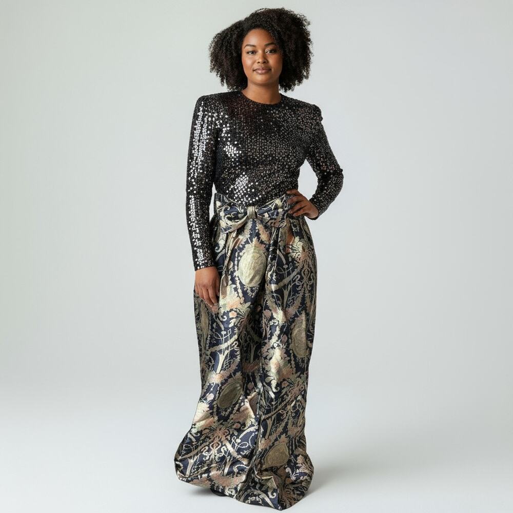 Vintage RARE Stanley Platos Fomal Dress Full Sequin Bodice Tapestry Skirt 10
